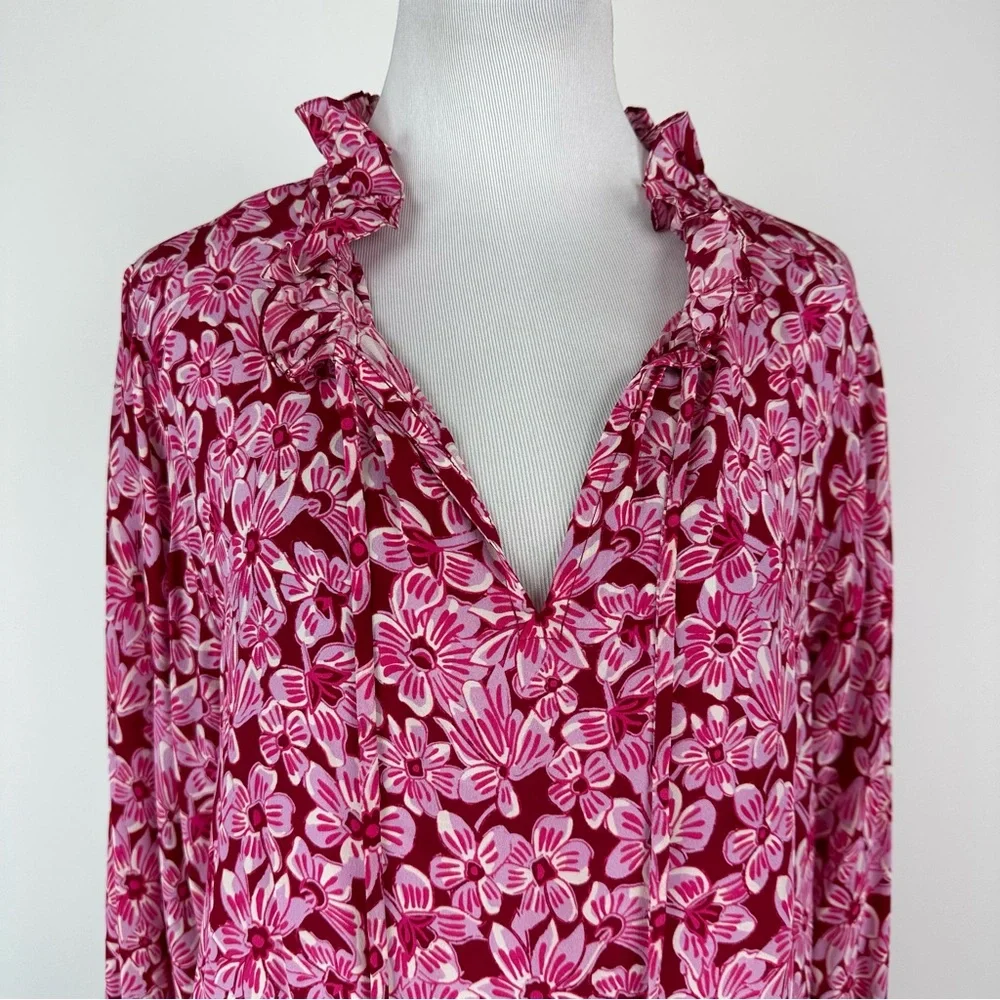 Rungolee Francesca Fuchsia Taffiti Floral Silk Top Size Large